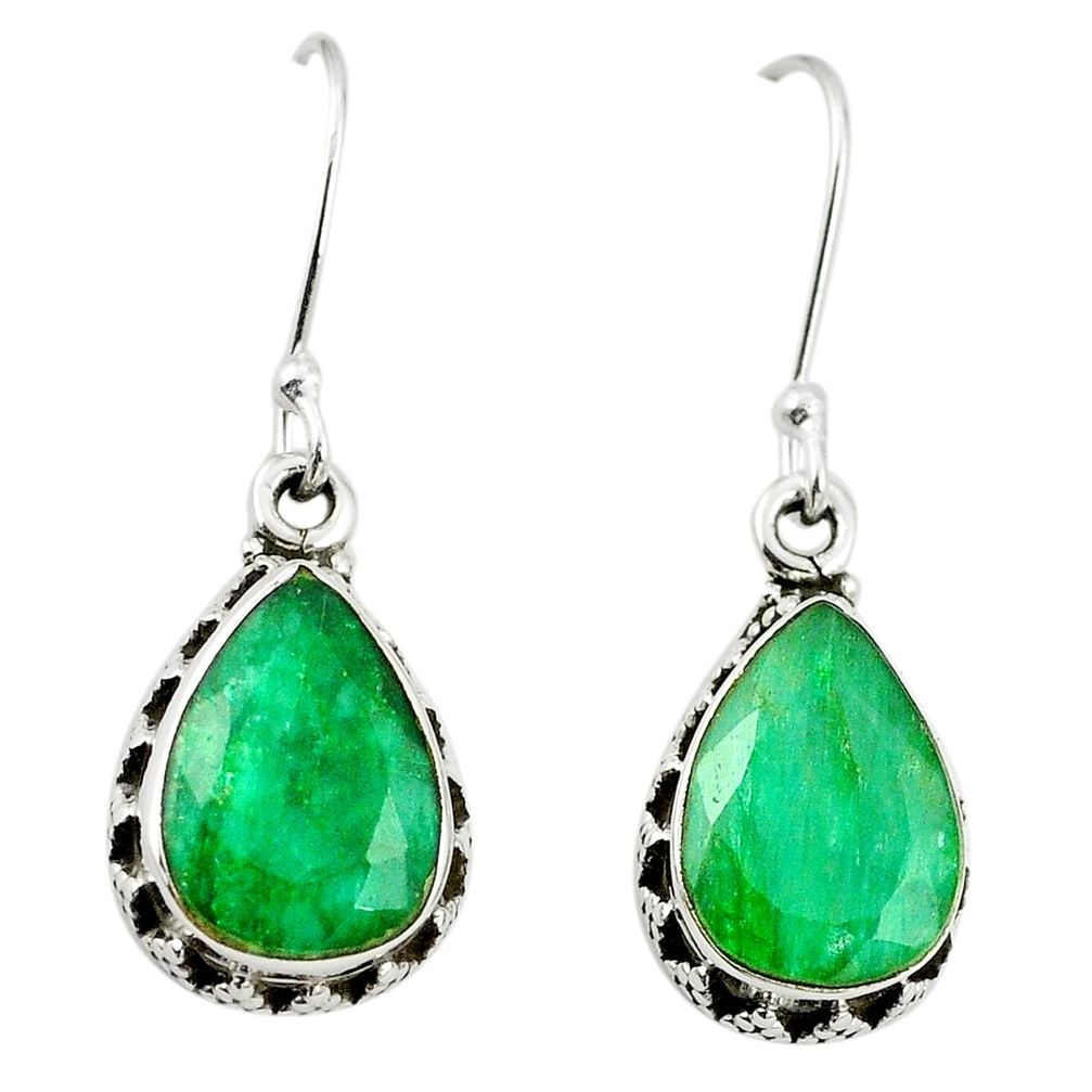 Natural green emerald 925 sterling silver dangle earrings jewelry m37686