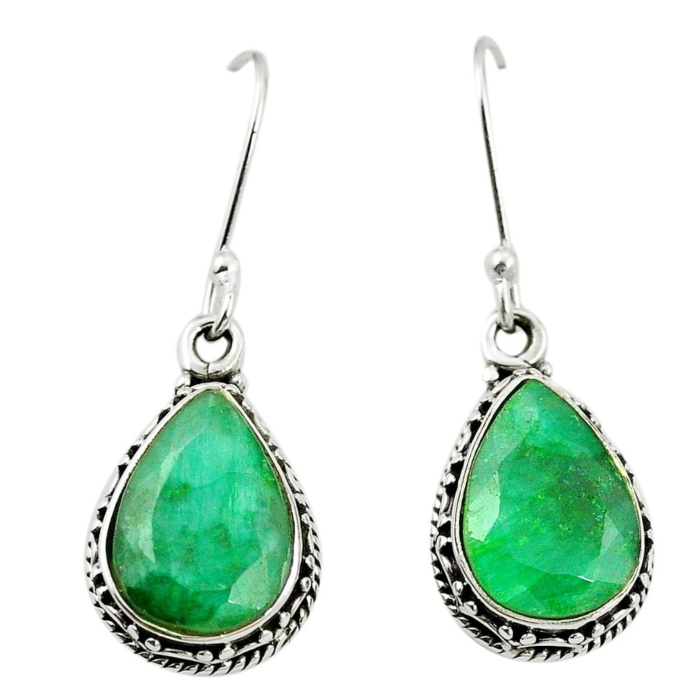 Natural green emerald 925 sterling silver dangle earrings m37692