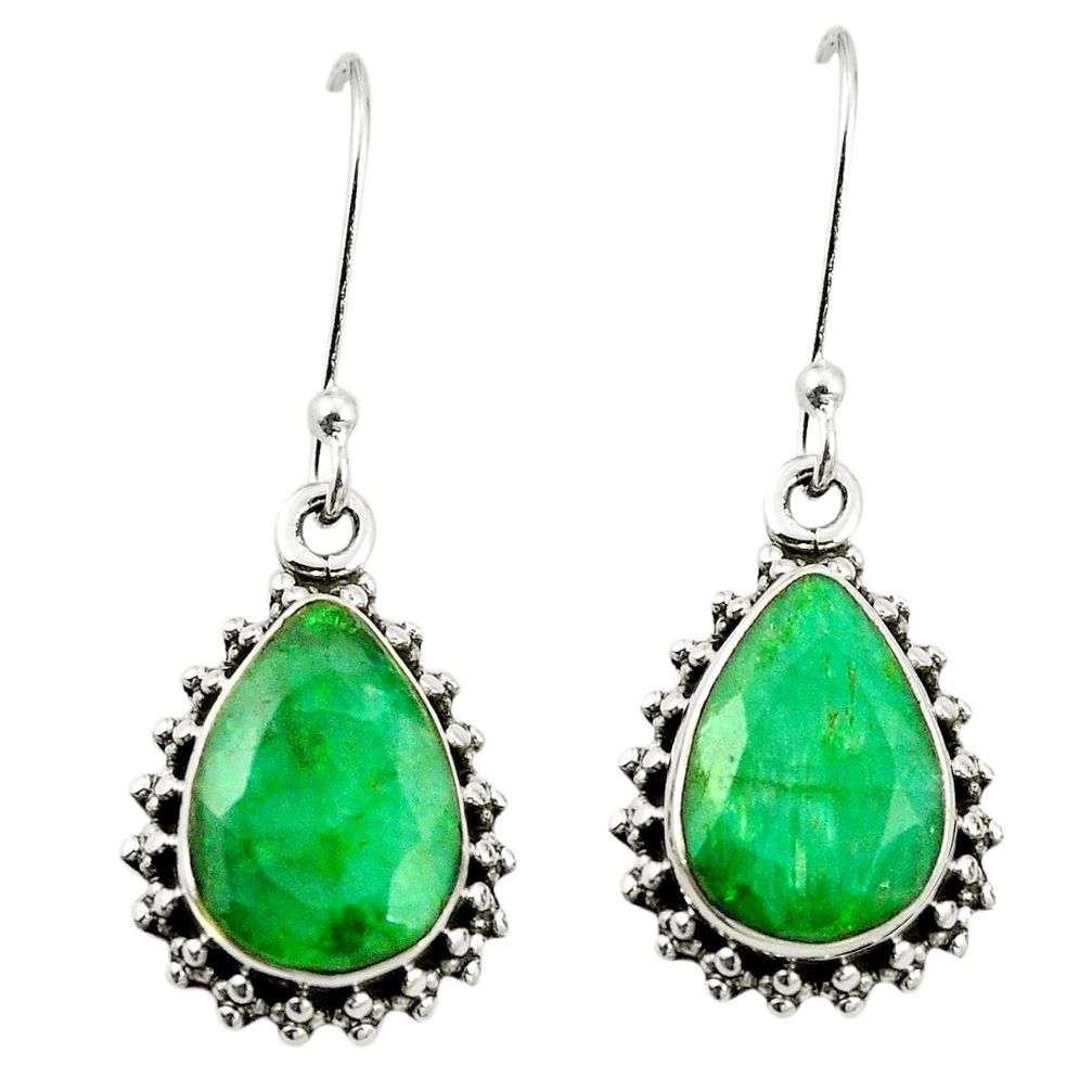 Natural green emerald 925 sterling silver dangle earrings m37698