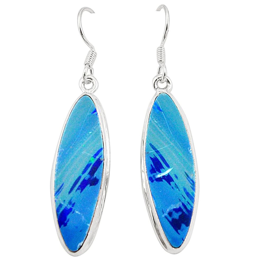 Natural blue doublet opal australian 925 silver earrings jewelry m37930