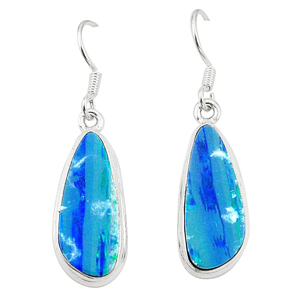 Natural blue doublet opal australian 925 silver dangle earrings m37942