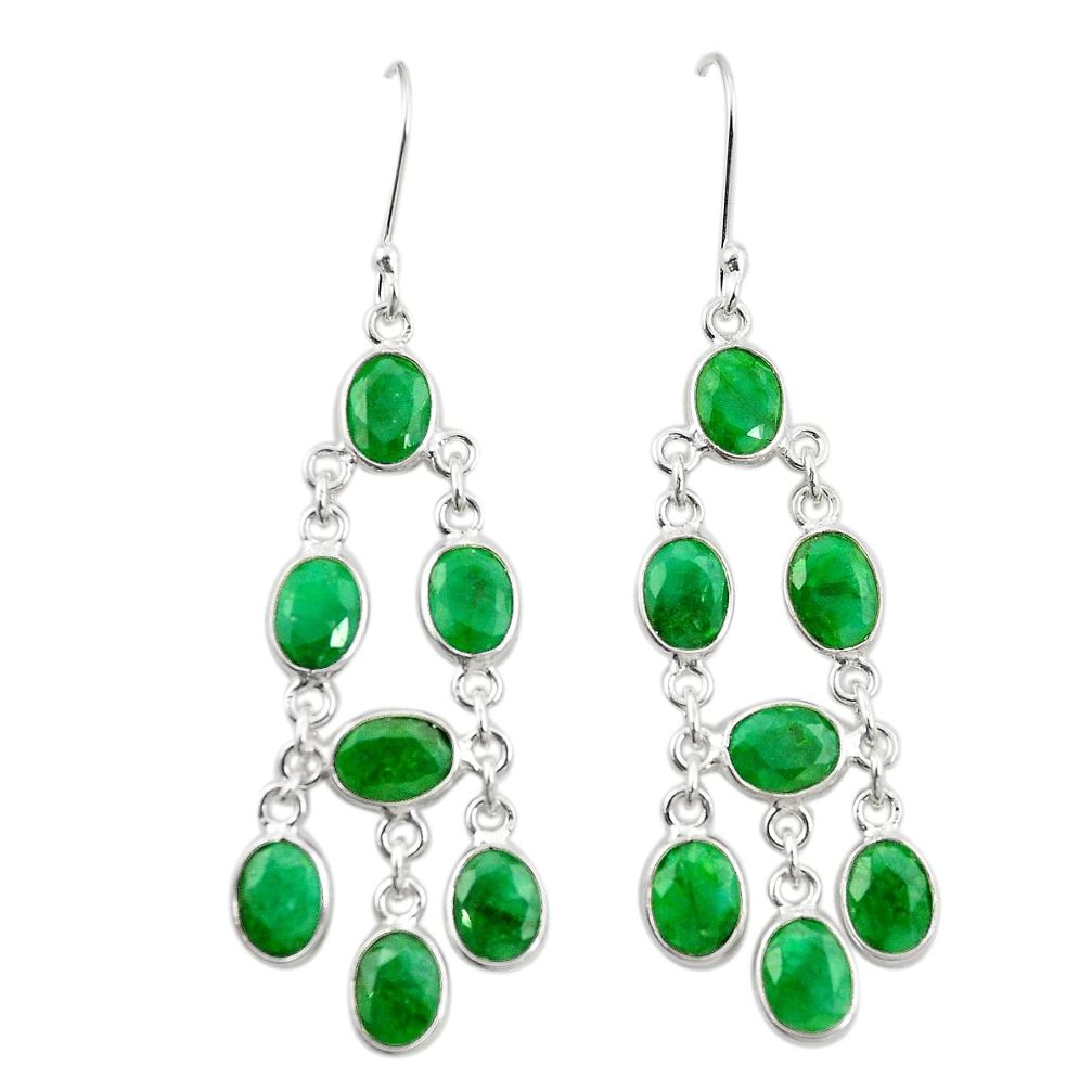 Natural green emerald 925 sterling silver dangle earrings m38003