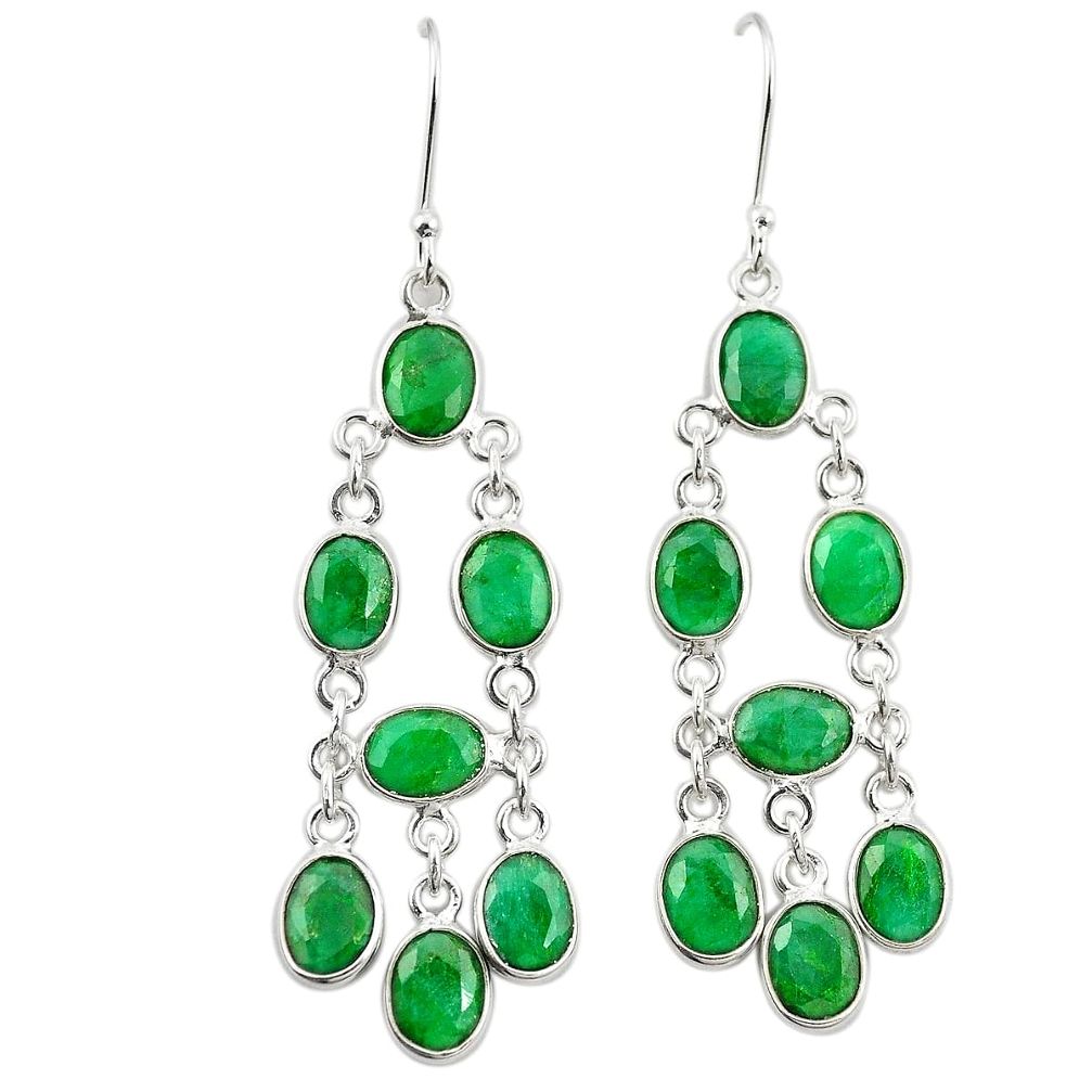 Natural green emerald 925 sterling silver dangle earrings m38005