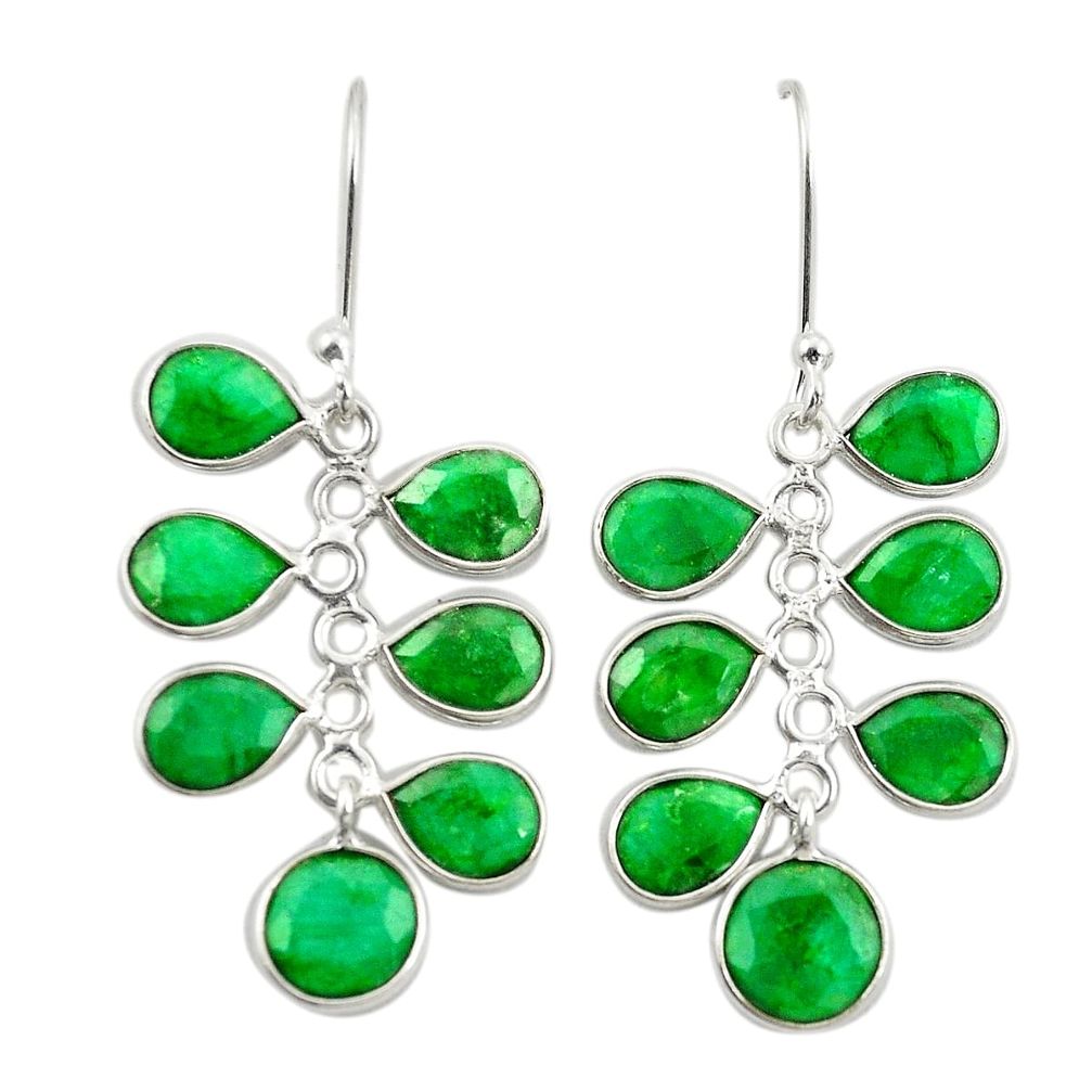 Natural green emerald 925 sterling silver dangle earrings m38018
