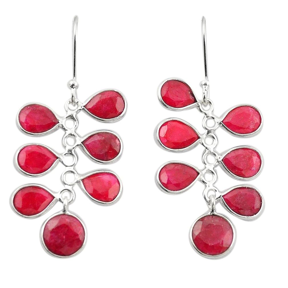 Natural red ruby 925 sterling silver dangle earrings jewelry m38040