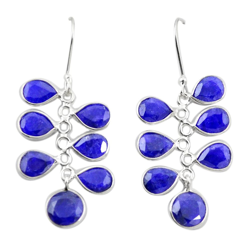 Natural blue sapphire 925 sterling silver dangle earrings m38042