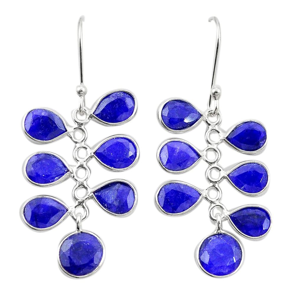Natural blue sapphire 925 sterling silver dangle earrings m38045