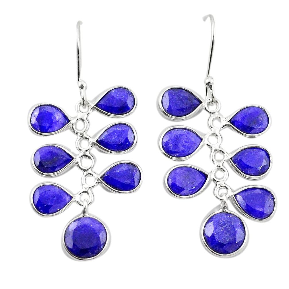 Natural blue sapphire 925 sterling silver dangle earrings m38046