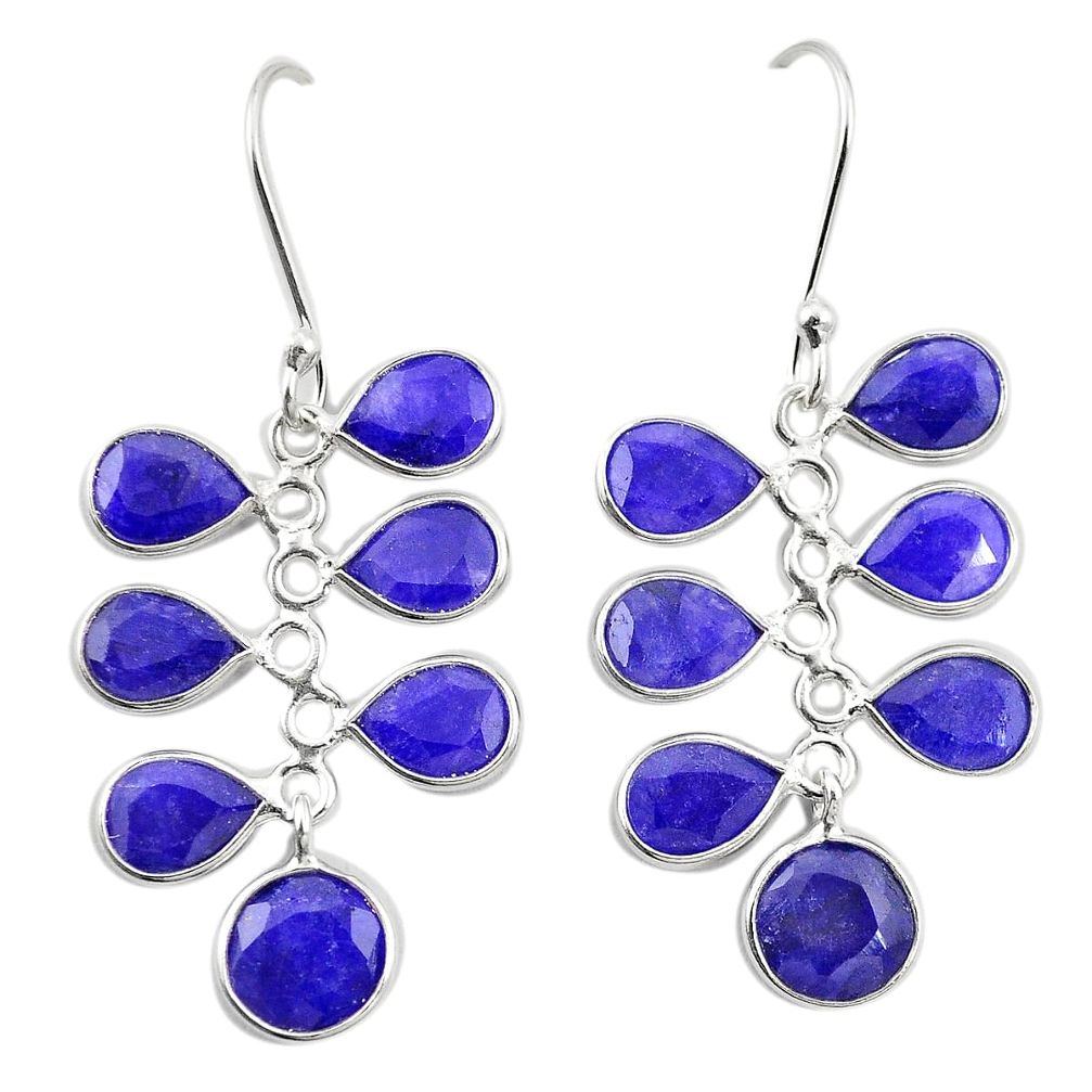 Natural blue sapphire 925 sterling silver dangle earrings m38048