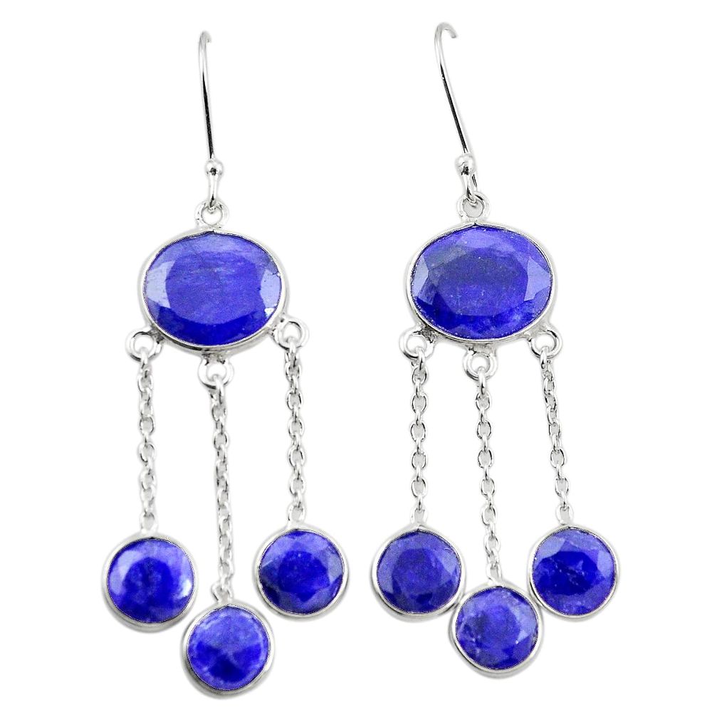 Natural blue sapphire 925 sterling silver dangle earrings m38050