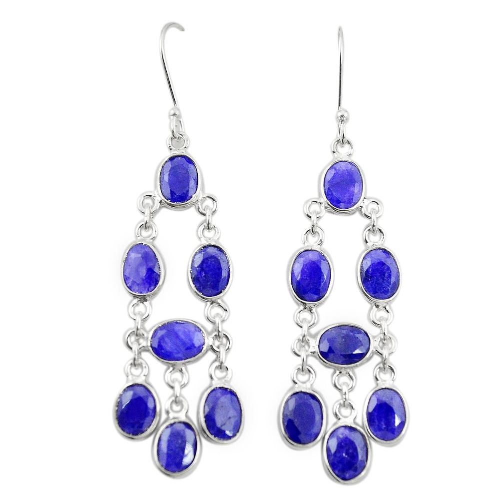 Natural blue sapphire 925 sterling silver dangle earrings jewelry m38051