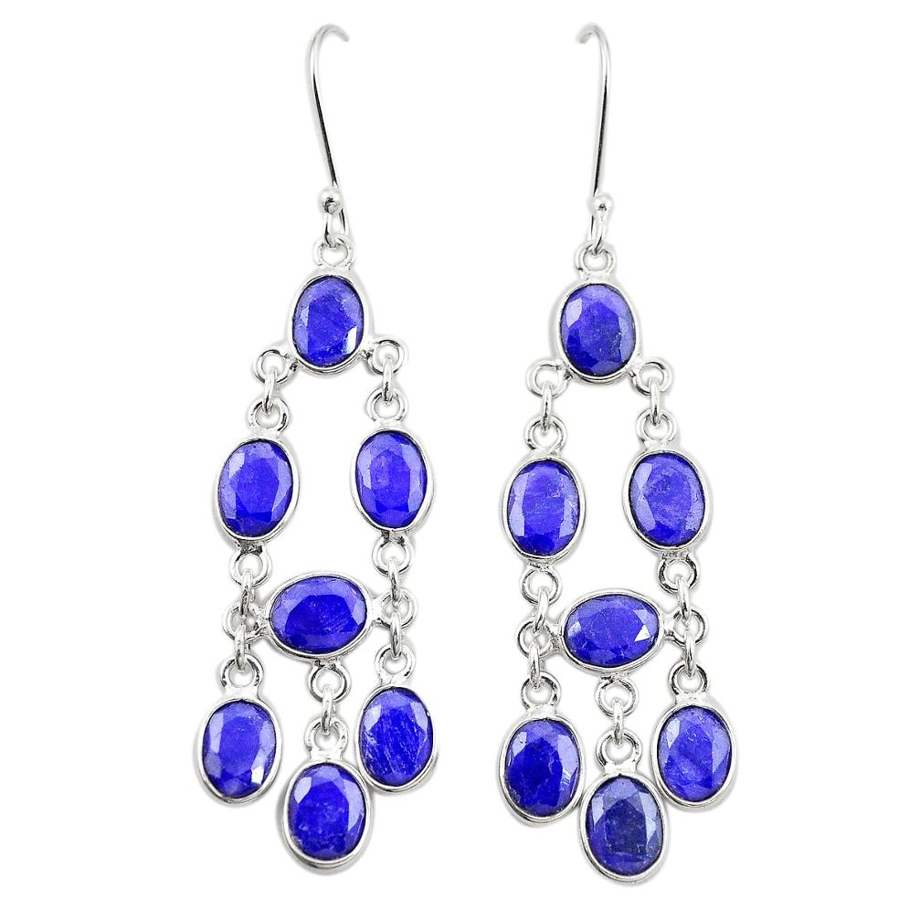 Natural blue sapphire 925 sterling silver dangle earrings m38052