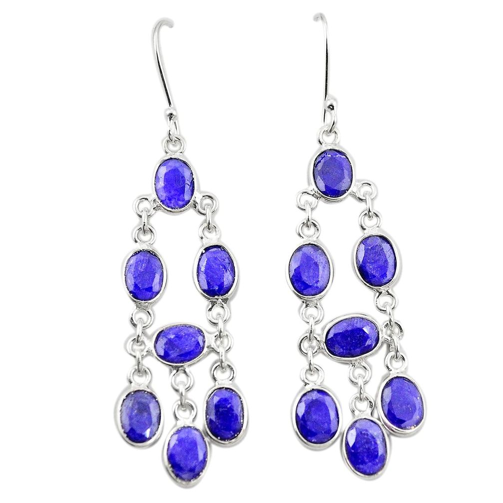 Natural blue sapphire 925 sterling silver dangle earrings m38053