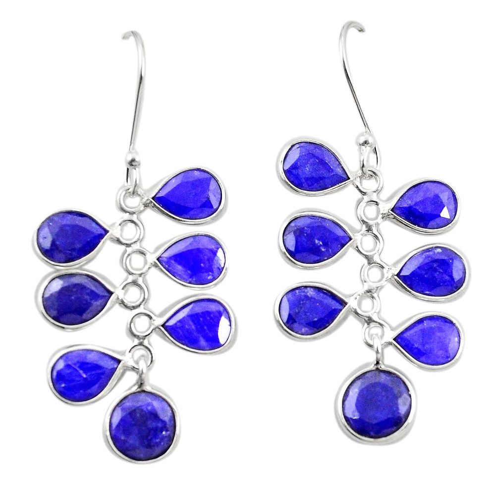 Natural blue sapphire 925 sterling silver dangle earrings jewelry m38058