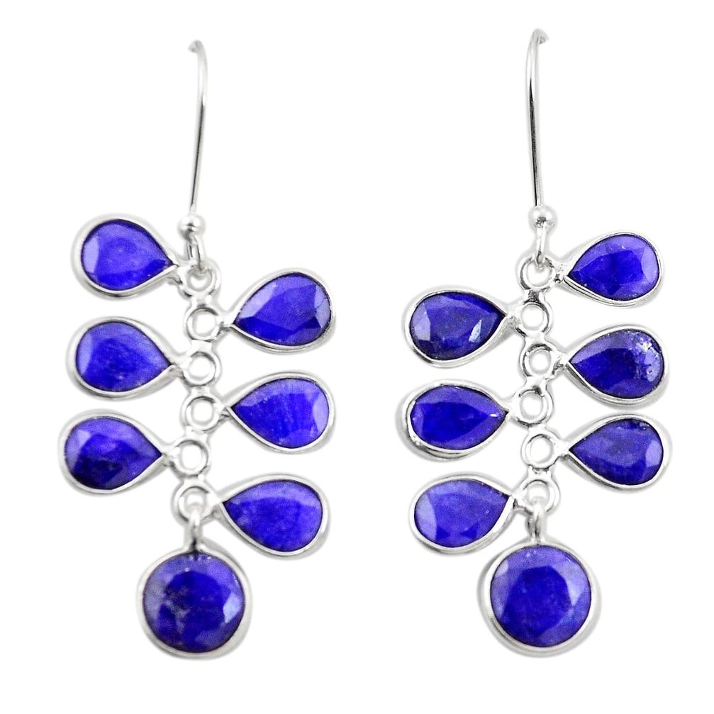 Natural blue sapphire 925 sterling silver dangle earrings m38060