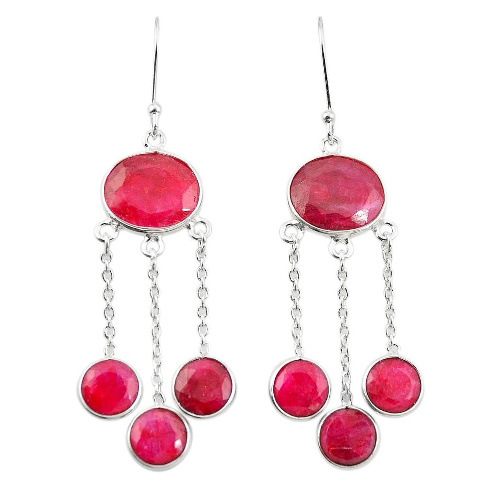 Natural red ruby 925 sterling silver dangle earrings jewelry m38062