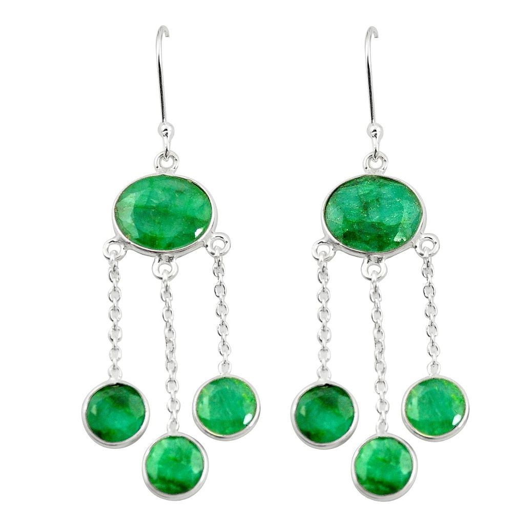 Natural green emerald 925 sterling silver dangle earrings jewelry m38070
