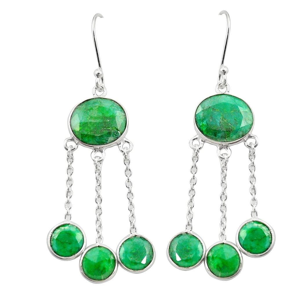 Natural green emerald 925 sterling silver dangle earrings jewelry m38072