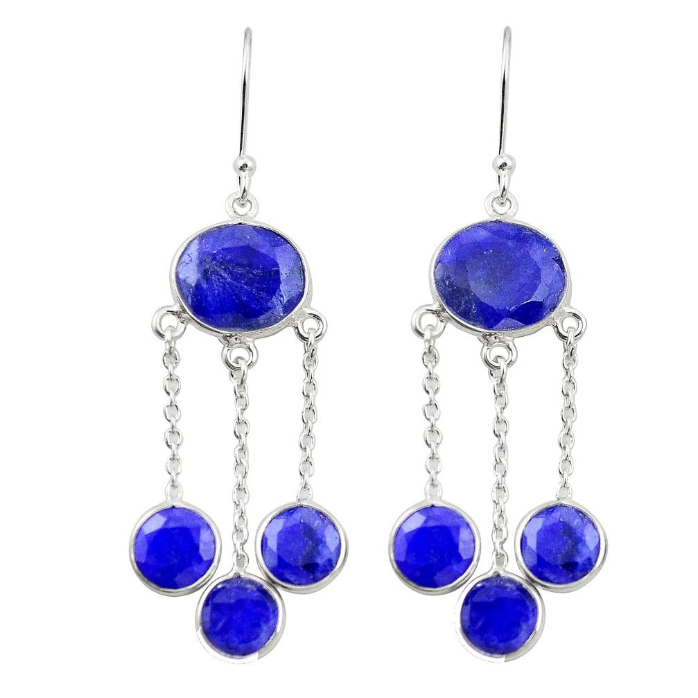 Natural blue sapphire 925 sterling silver dangle earrings jewelry m38075