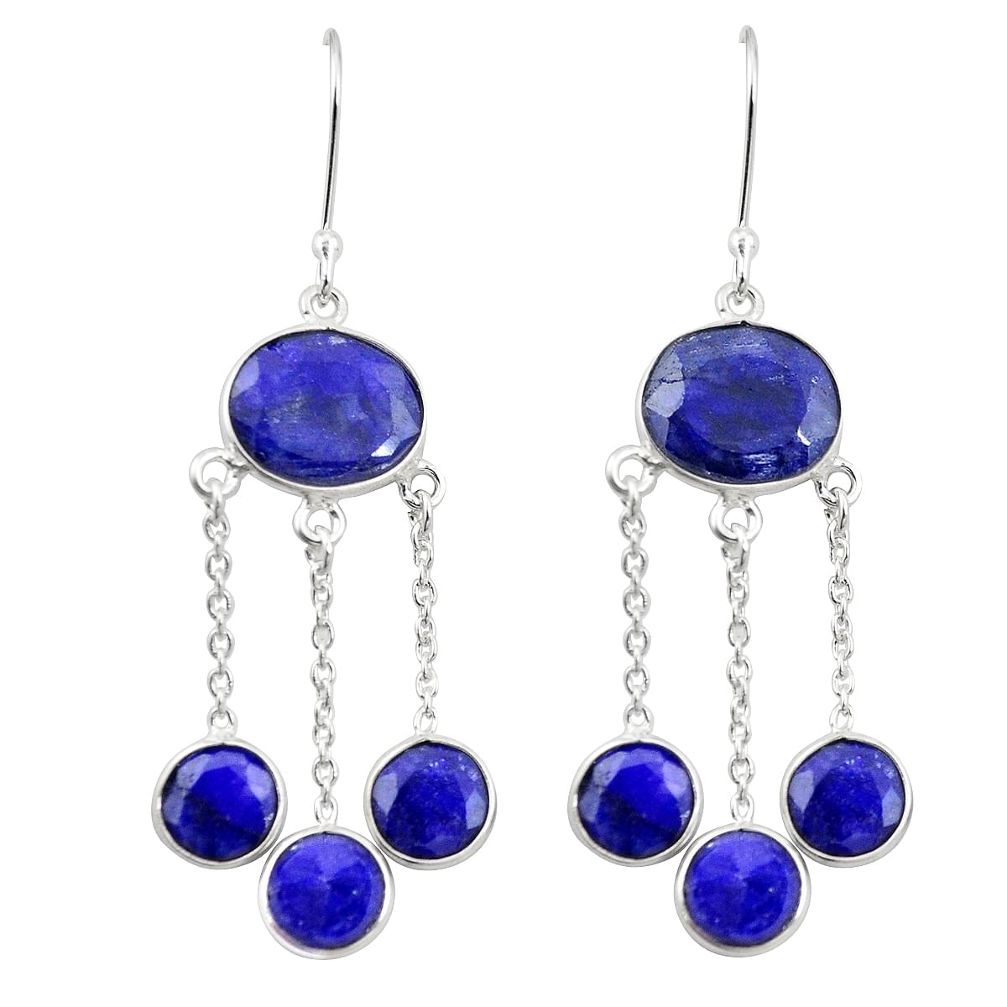 Natural blue sapphire 925 sterling silver dangle earrings jewelry m38076