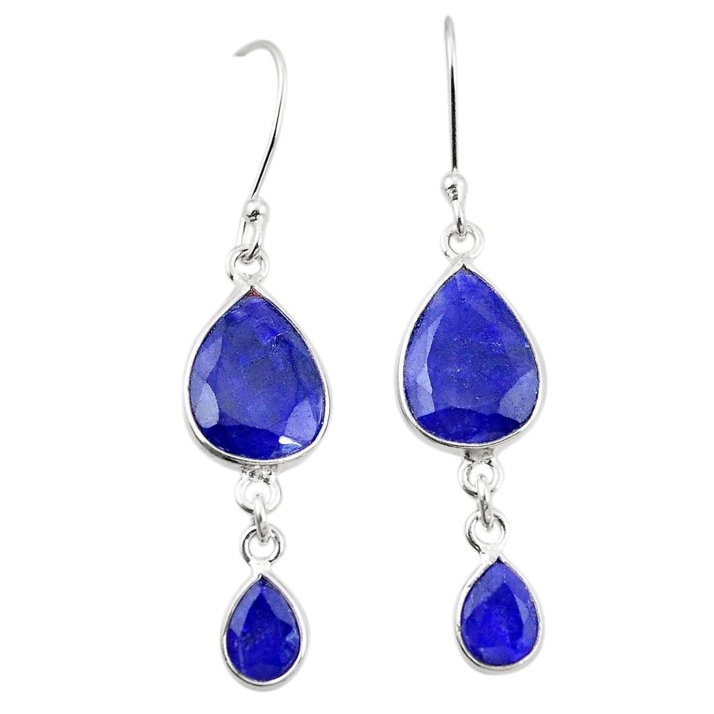 Natural blue sapphire 925 sterling silver dangle earrings jewelry m38097