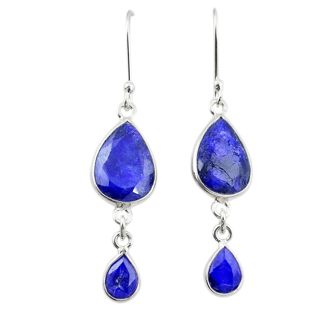 Natural blue sapphire 925 sterling silver dangle earrings jewelry m38098