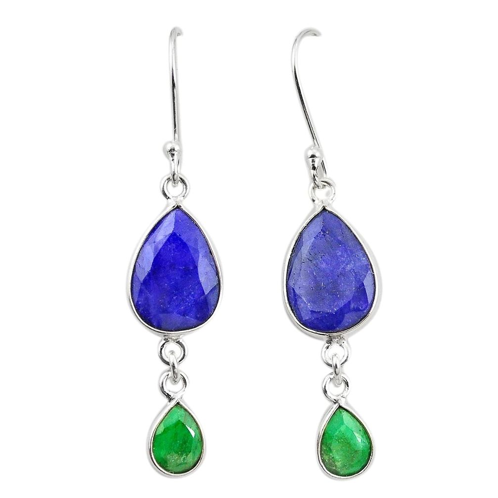 925 silver natural blue sapphire green emerald dangle earrings jewelry m38100