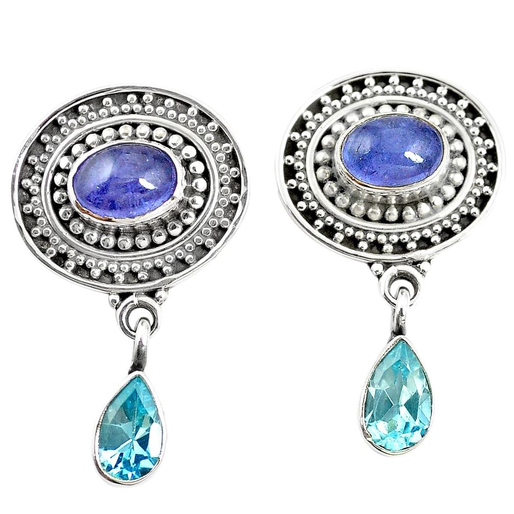 Natural blue tanzanite topaz 925 sterling silver dangle earrings m38370