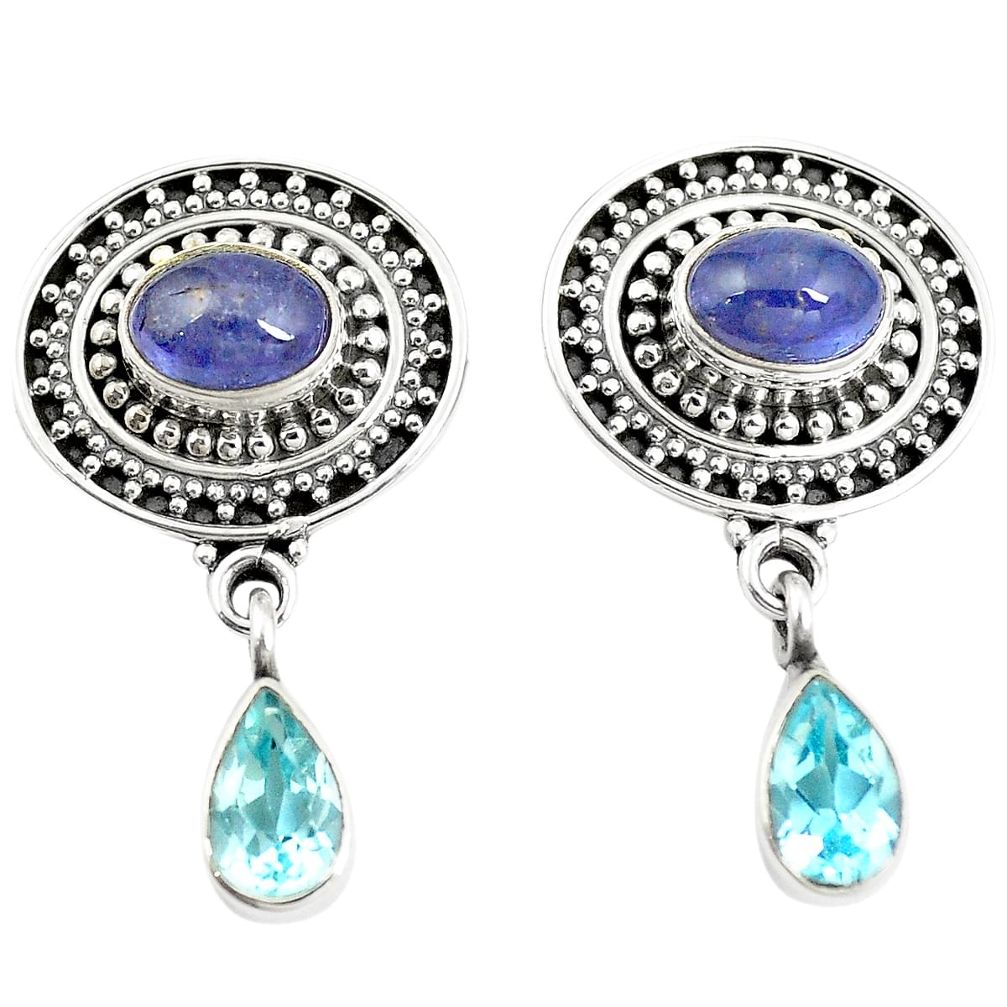 Natural blue tanzanite topaz 925 sterling silver dangle earrings m38374