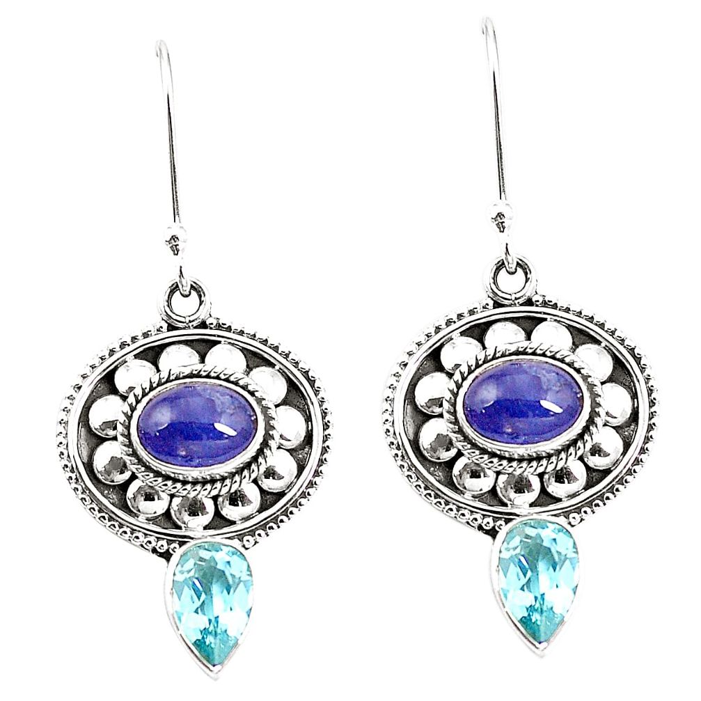 Natural blue tanzanite topaz 925 sterling silver earrings jewelry m38385