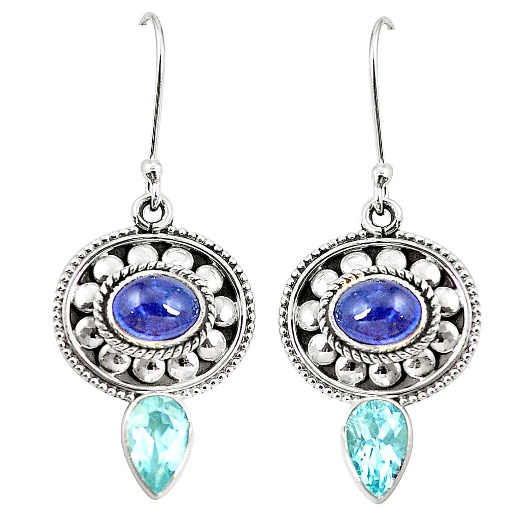 Natural blue tanzanite topaz 925 sterling silver earrings jewelry m38386