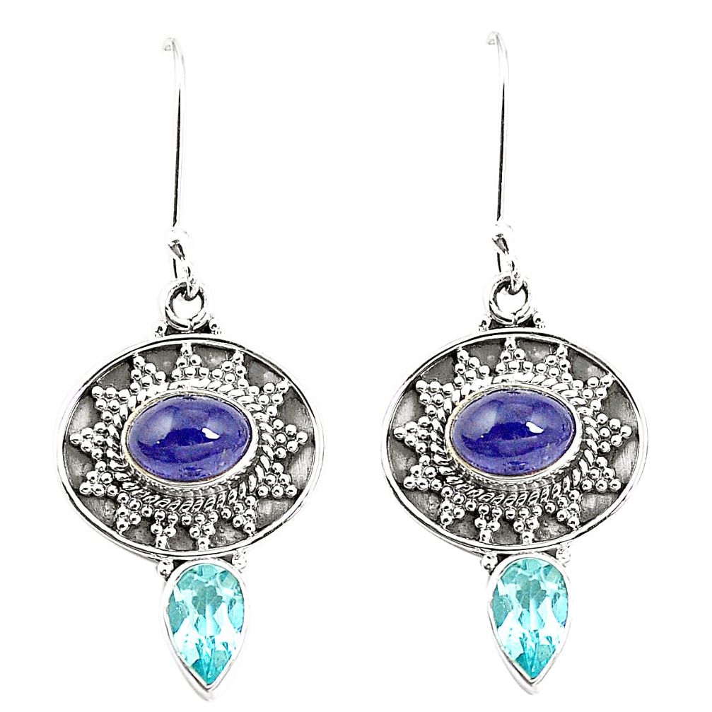 Natural blue tanzanite topaz 925 sterling silver earrings jewelry m38388