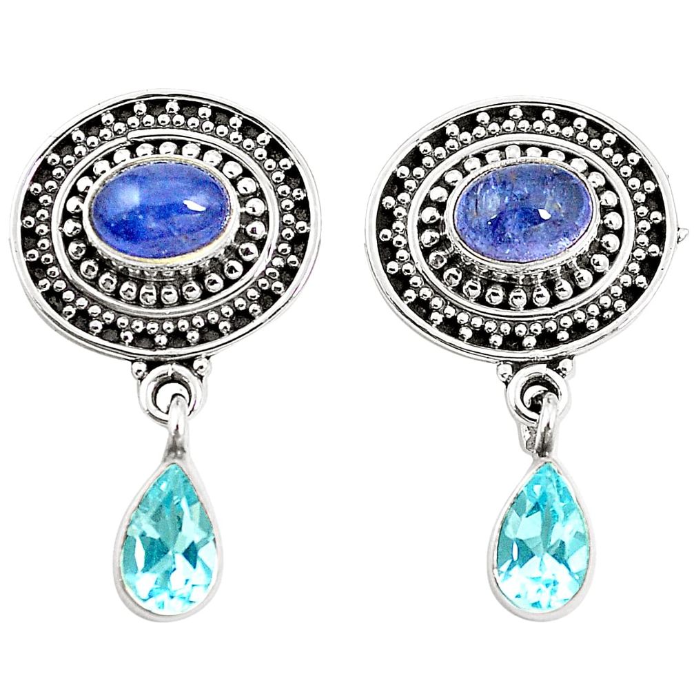 Natural blue tanzanite topaz 925 sterling silver earrings jewelry m38397