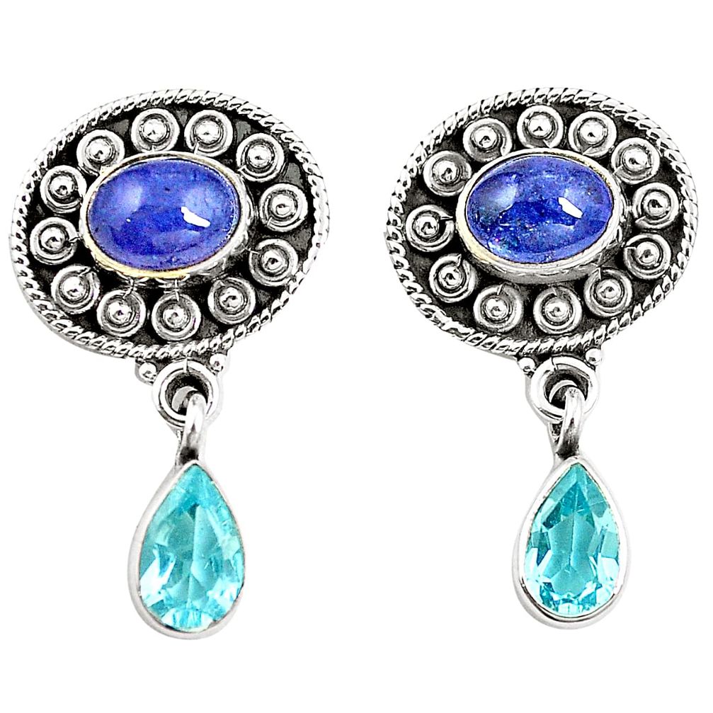 Natural blue tanzanite topaz 925 sterling silver earrings jewelry m38399