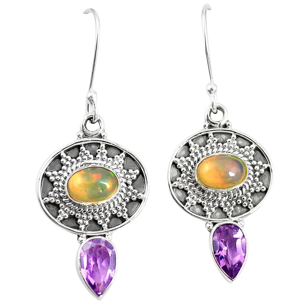 925 silver natural multi color ethiopian opal amethyst earrings m38404