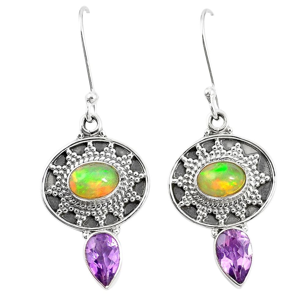 Natural multi color ethiopian opal amethyst 925 silver earrings m38407