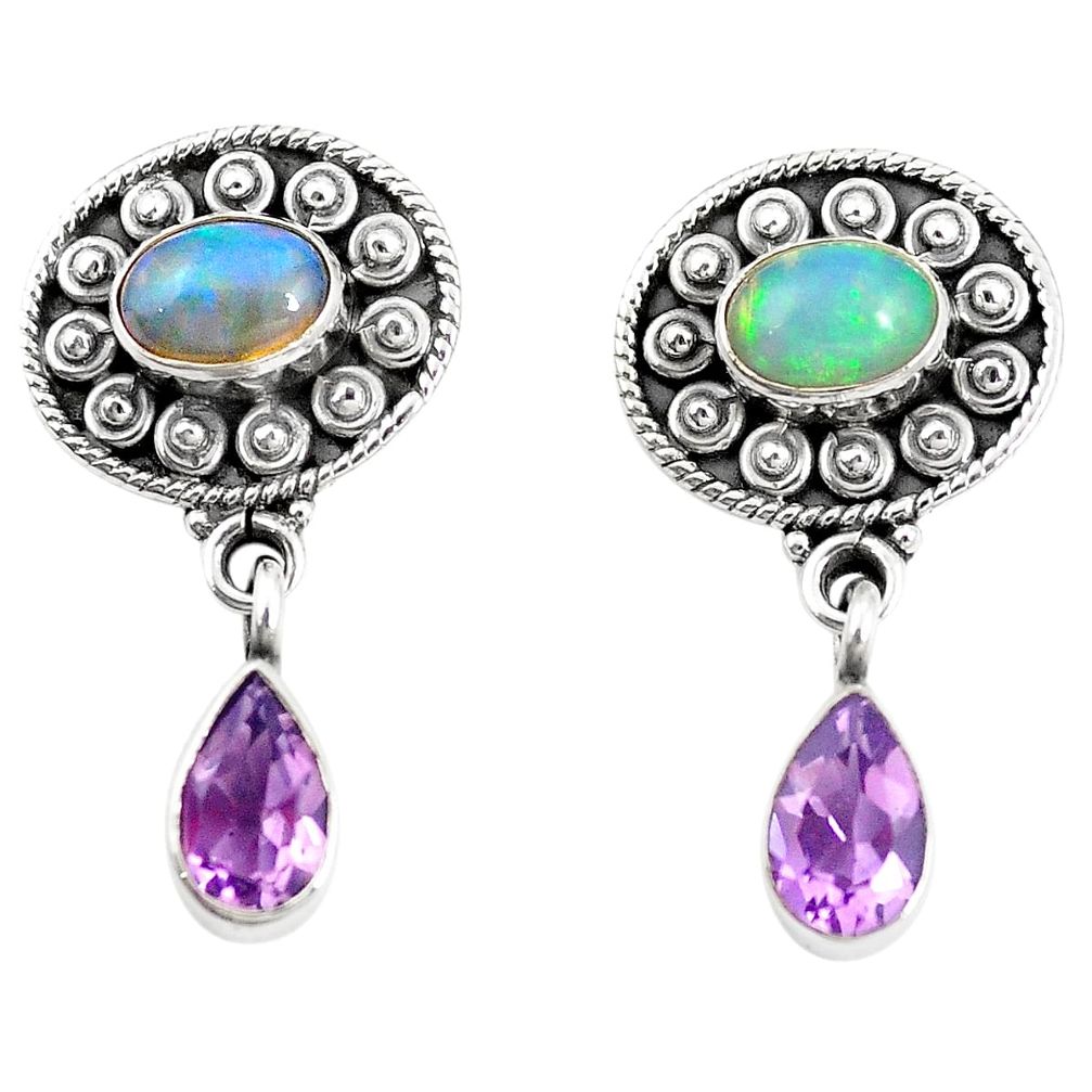 Natural multi color ethiopian opal amethyst 925 silver earrings m38414