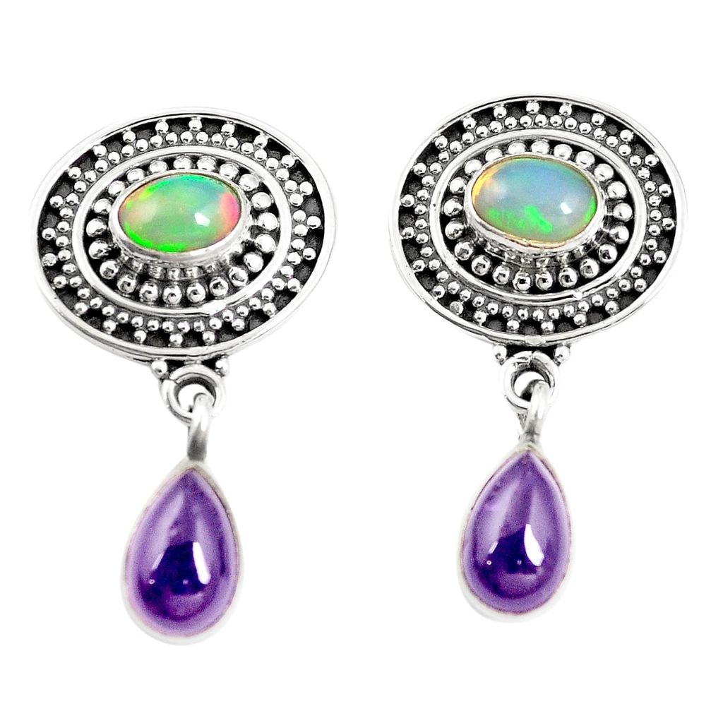 925 silver natural multi color ethiopian opal purple amethyst earrings m38419