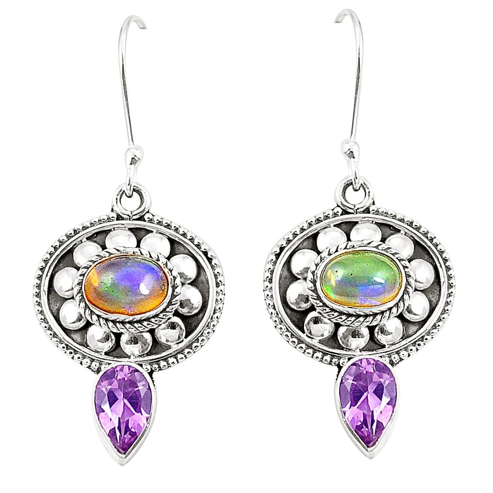 Natural multi color ethiopian opal 925 silver dangle earrings jewelry m38427