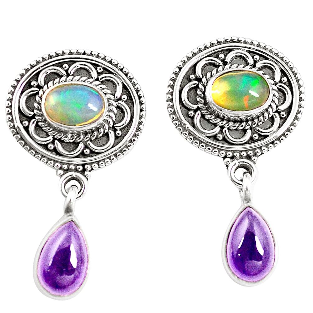 Natural multi color ethiopian opal 925 silver dangle earrings jewelry m38437