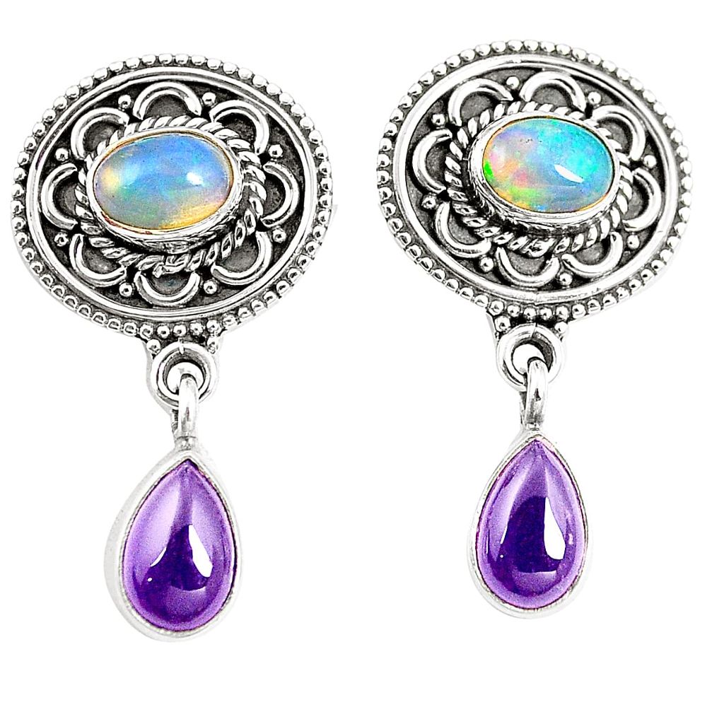 Natural multi color ethiopian opal 925 silver dangle earrings jewelry m38438