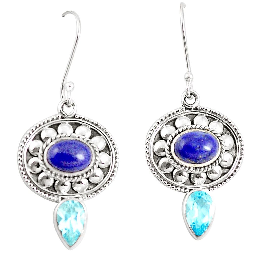 Natural blue lapis lazuli topaz 925 sterling silver earrings jewelry m38461