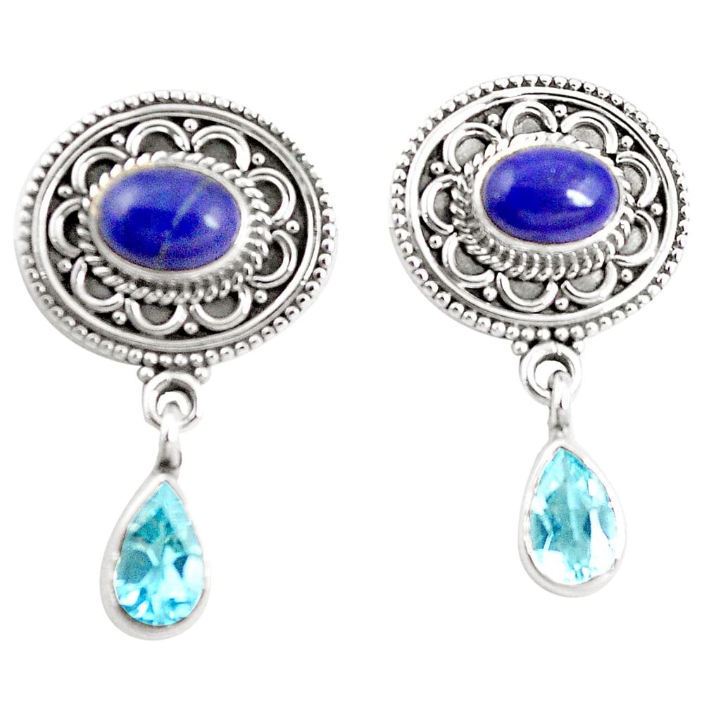 Natural blue lapis lazuli topaz 925 sterling silver earrings jewelry m38475