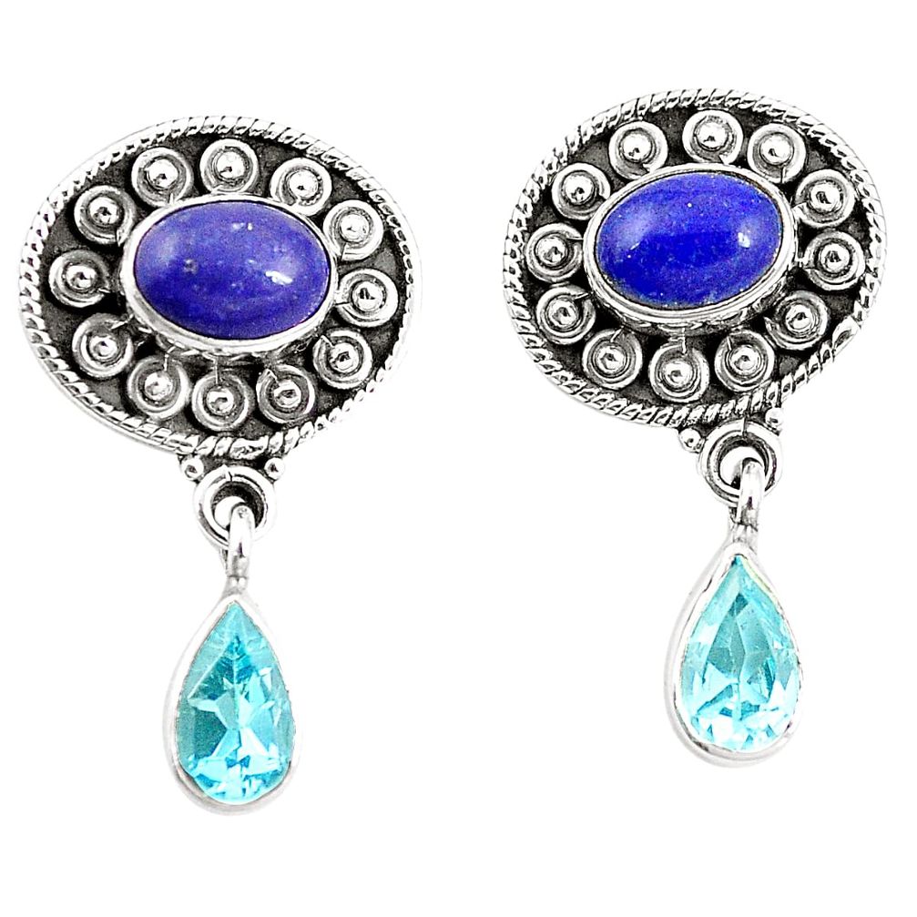 Natural blue lapis lazuli topaz 925 sterling silver earrings jewelry m38477