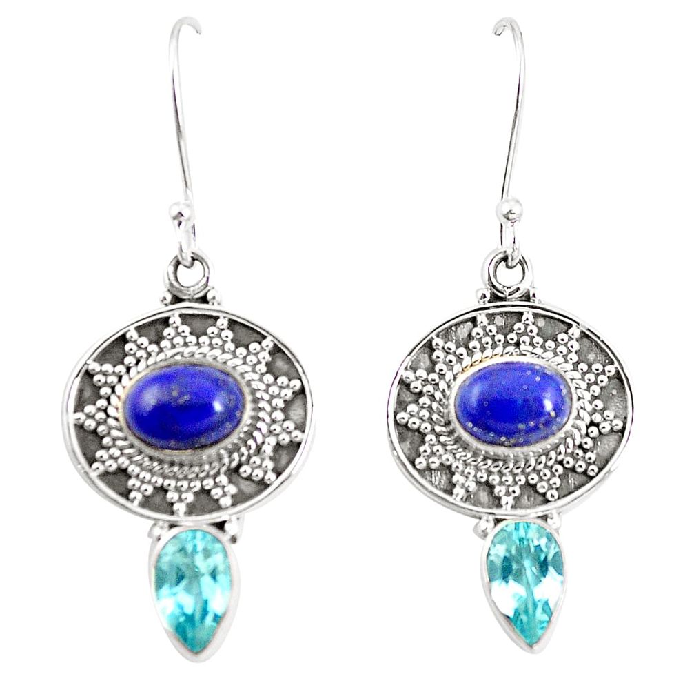 Natural blue lapis lazuli topaz 925 silver dangle earrings jewelry m38505