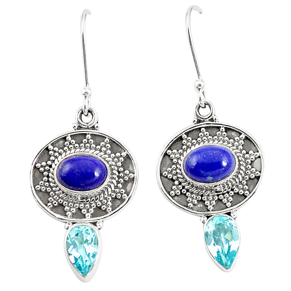 Natural blue lapis lazuli topaz 925 silver dangle earrings jewelry m38506