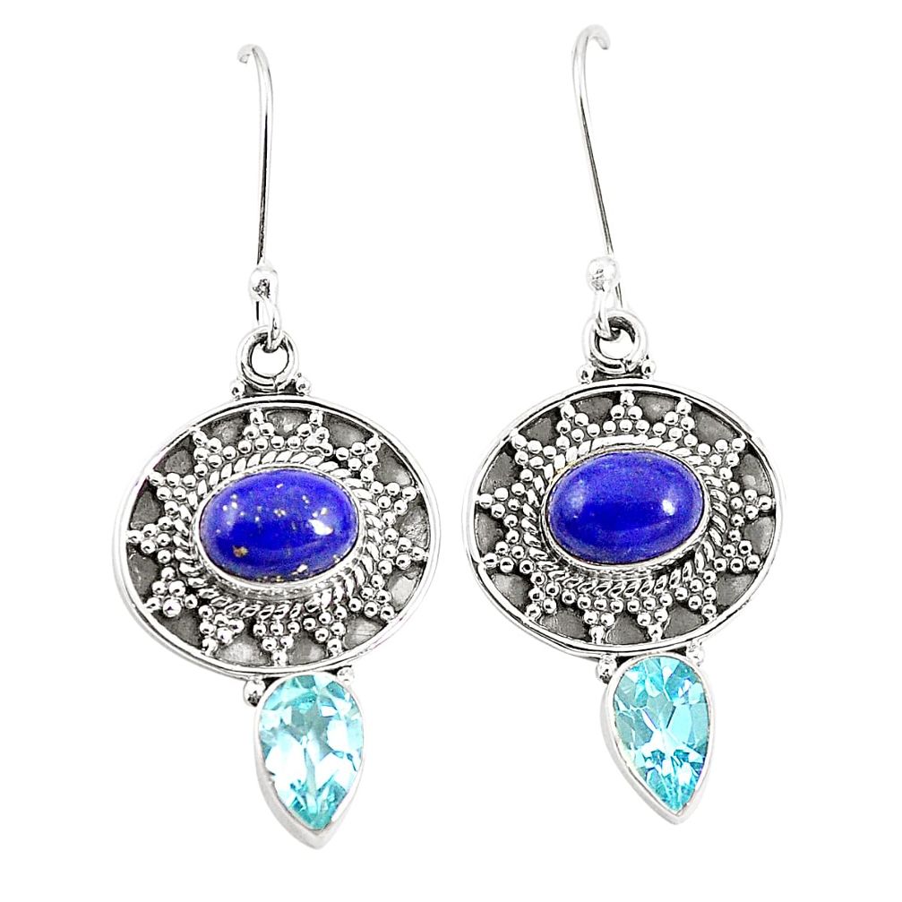 Natural blue lapis lazuli topaz 925 silver dangle earrings jewelry m38512