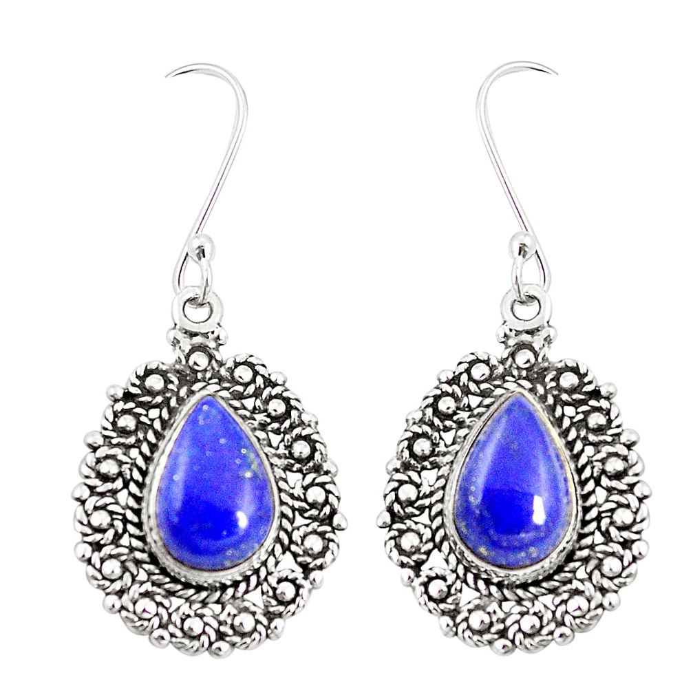 Natural blue lapis lazuli 925 sterling silver dangle earrings jewelry m38590