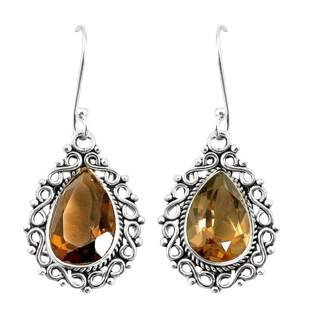 Brown smoky topaz 925 sterling silver dangle earrings jewelry m38604