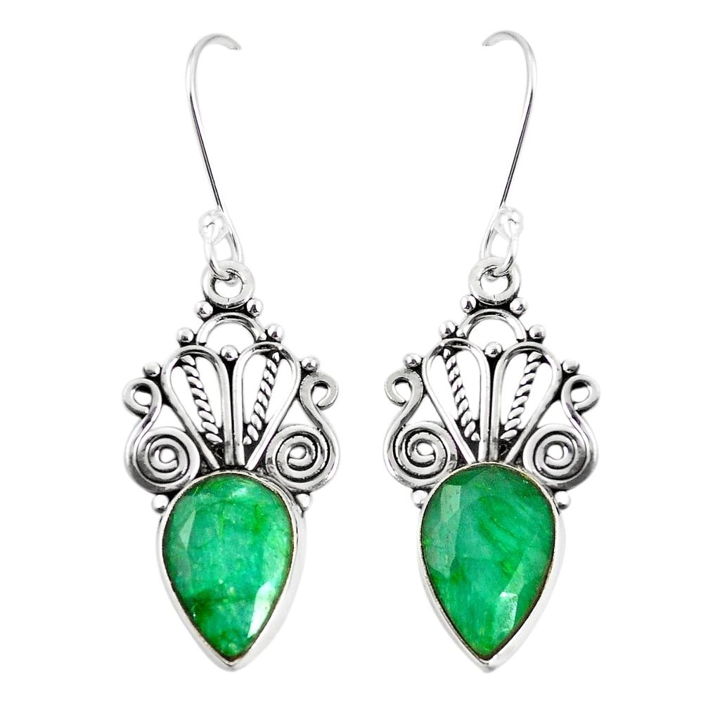 Natural green emerald 925 sterling silver dangle earrings jewelry m38607